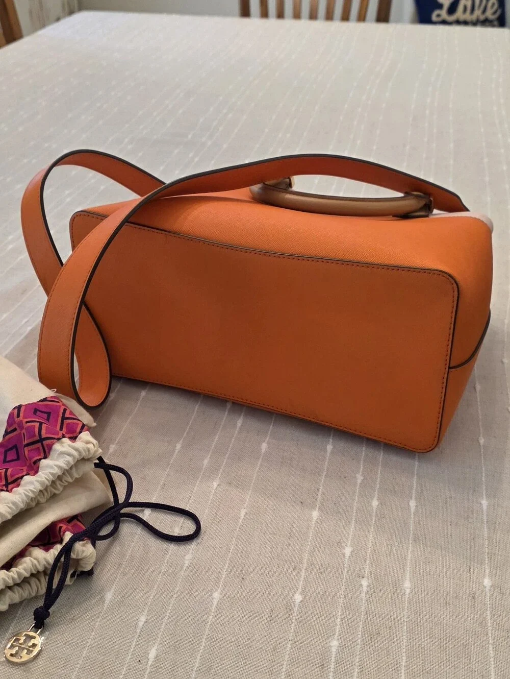 Tory Burch Robinson Orange and Light Pink Leather Purse with Gold Hardware - Picture 6 of 7